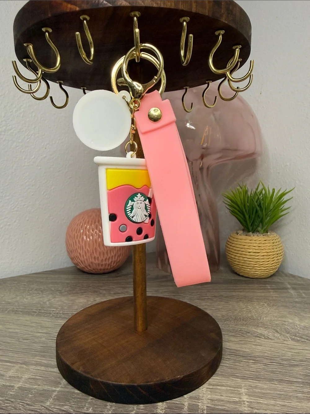 Starbucks Pink & Yellow Boba Cup Keychain